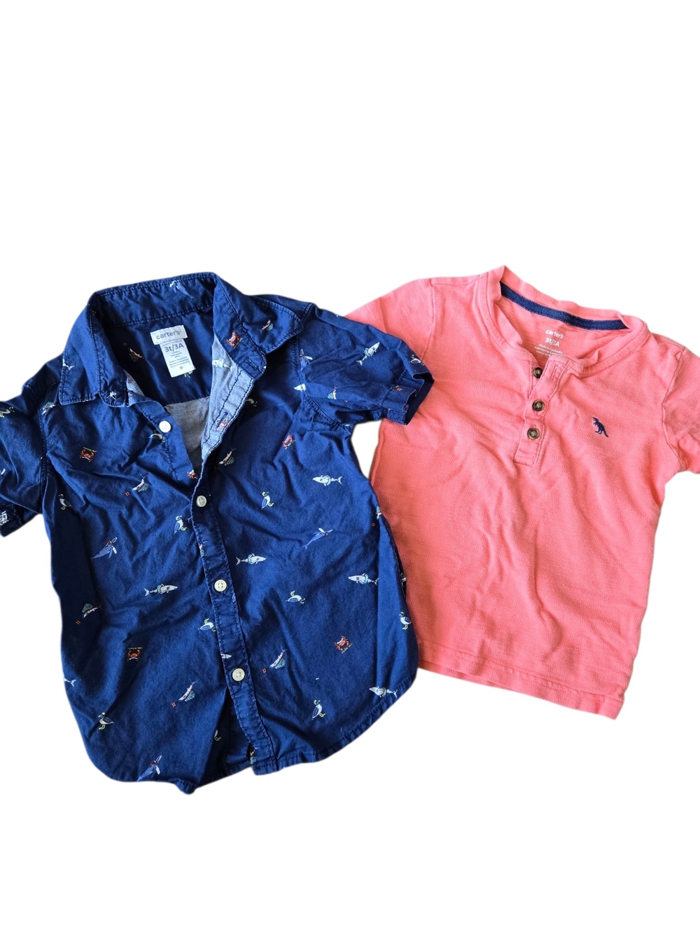 Carter's Navy Printed Button-Down & Coral Henley Set